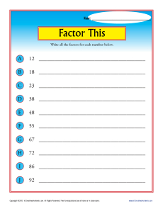 factors worksheet 4th grade