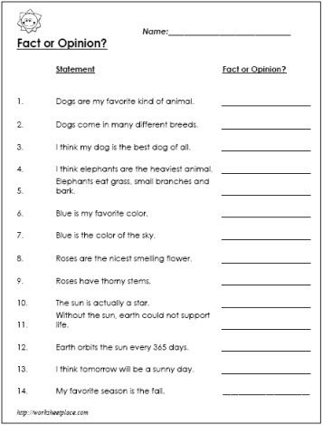 facts and opinion worksheet