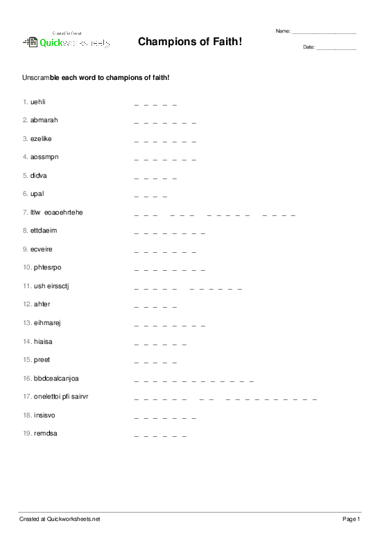Stages of Faith and Challenges to Faith Worksheet  