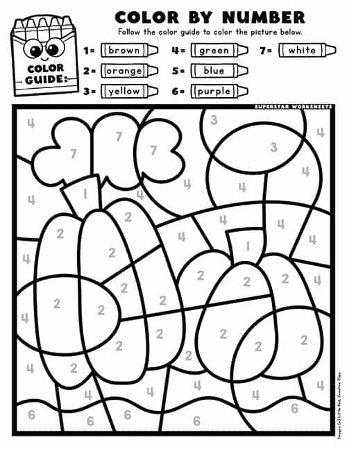 fall color by number worksheet