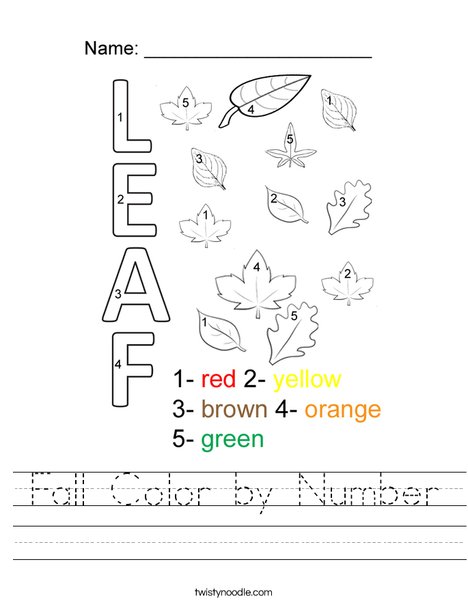 fall color by number worksheet