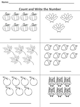 Fall Count and Write Counting Math Worksheet by My Kinder Garden ...