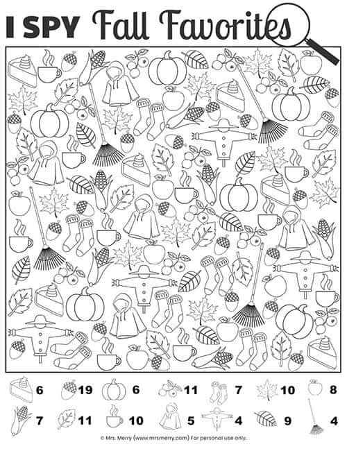 Free Printable I Spy Fall Favorites Thanksgiving Activity | Mrs. Merry