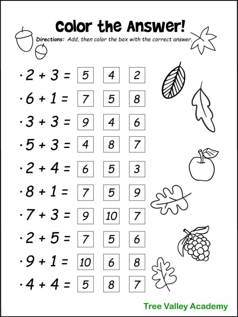 fall math worksheet