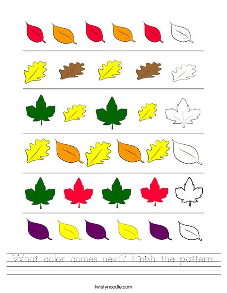 What color comes next Finish the pattern Worksheet - Twisty Noodle