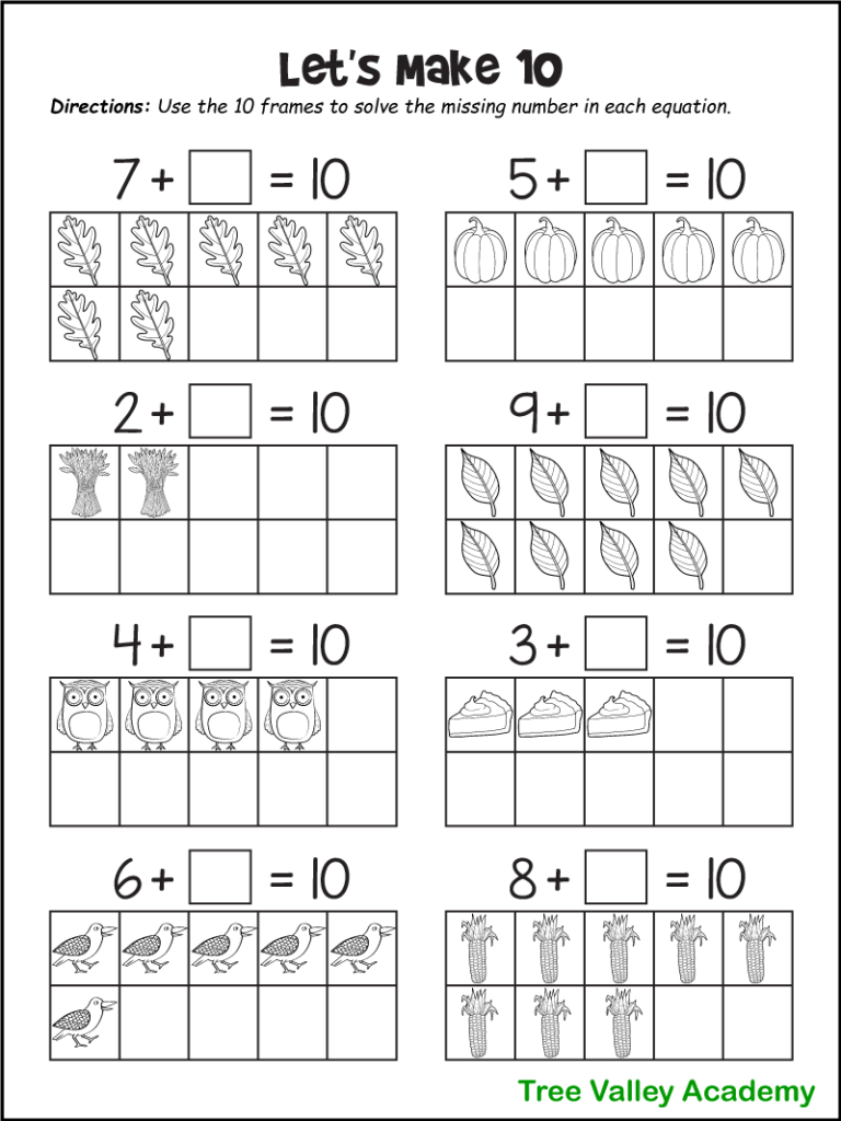 Fall Math Worksheets for Kindergarten, Preschool &  1st Grade