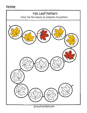 Preschool Autumn Leaves Activity printables