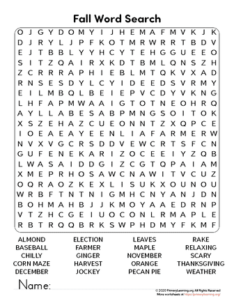 Fall Word Search For Kids  