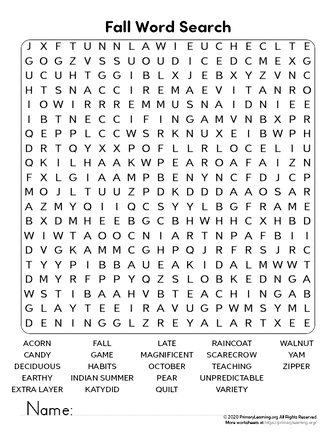 Fall Word Search  