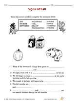 Signs of Fall - Seasons Worksheet (1st - 3rd Grade) Printable ...