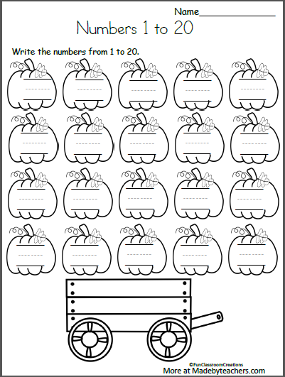 Fall Worksheets for Kindergarten - Write Numbers 1 to 20 | Made By ...