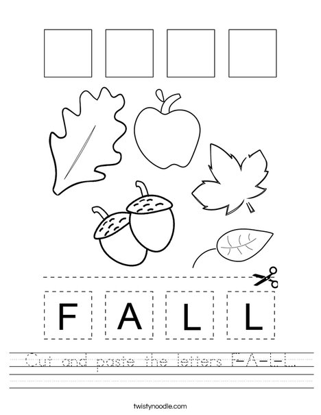Cut and paste the letters F-A-L-L Worksheet - Twisty Noodle