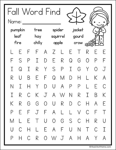 Fun Fall Word List Activities Printable Worksheets (1st - 3rd Grade)