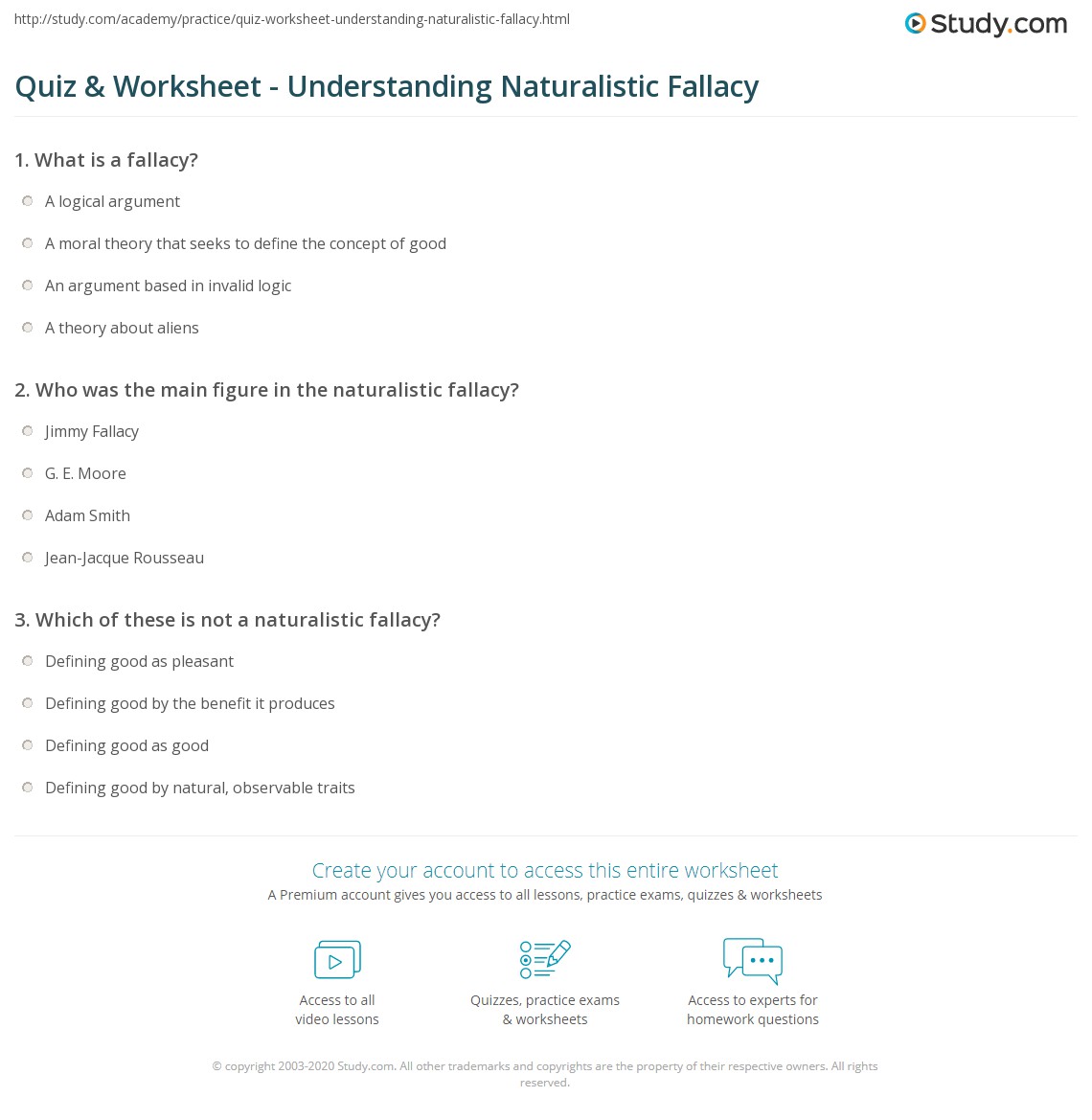 Quiz &  Worksheet - Understanding Naturalistic Fallacy | Study.com