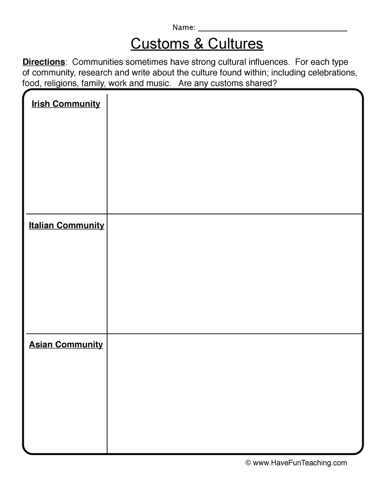 family culture and worksheet
