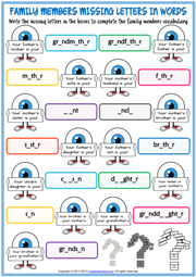 Family Members ESL Vocabulary Worksheets