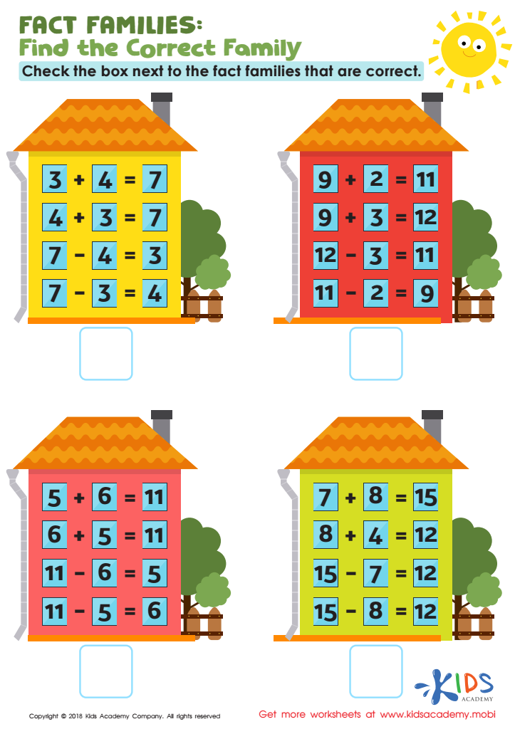 Fact Families: Find Correct Family Worksheet for kids