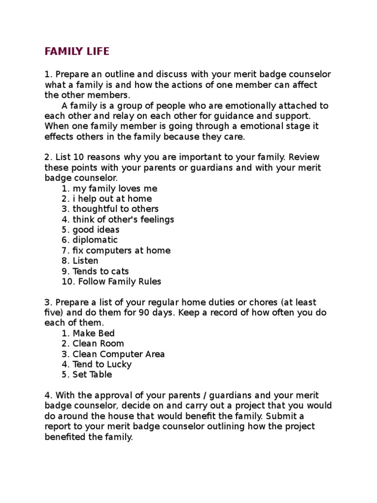 family life merit badge