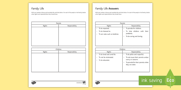 family life worksheet
