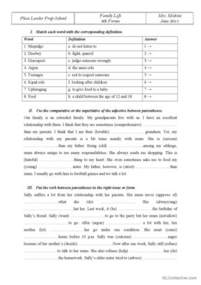 family life worksheet