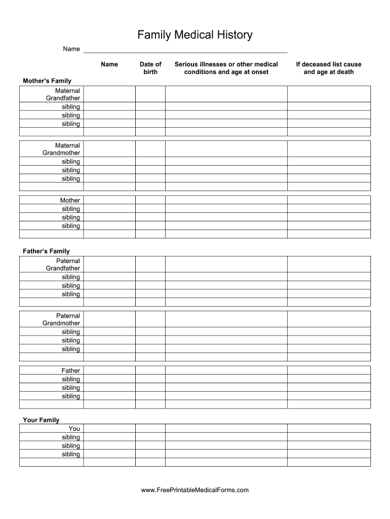 Family Medical History Template Fill Online Printable Fillable 