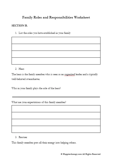 family roles in addiction worksheet