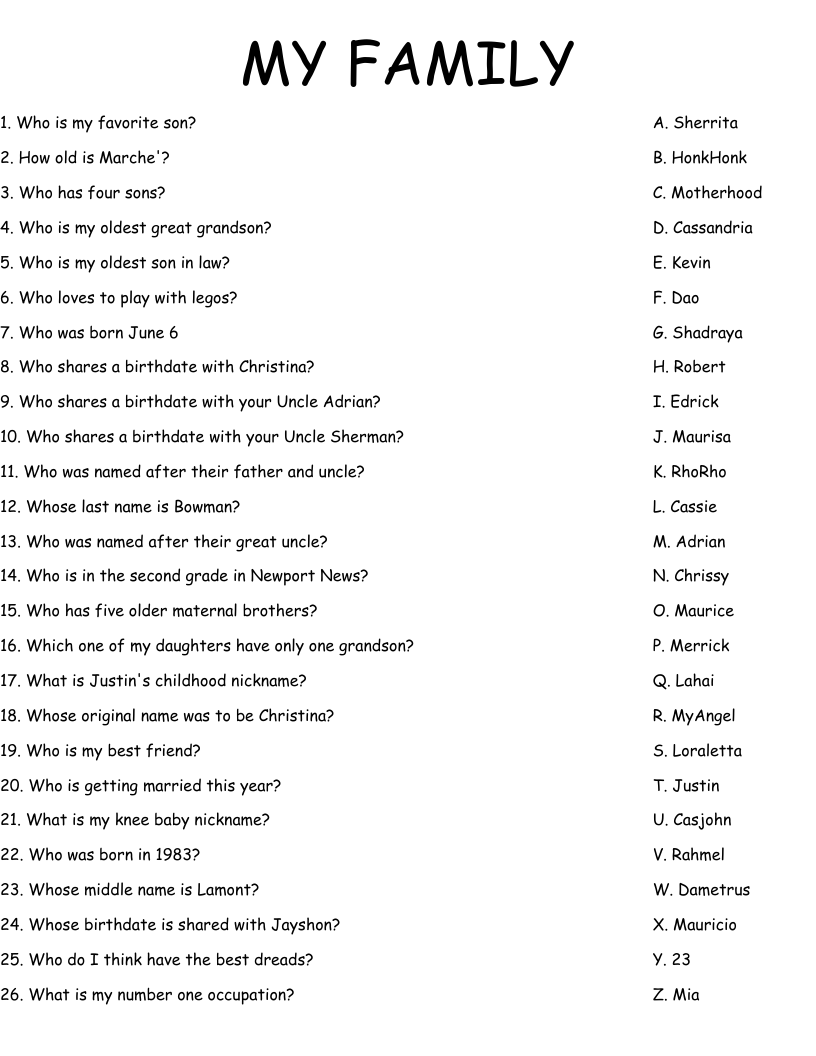 family worksheet