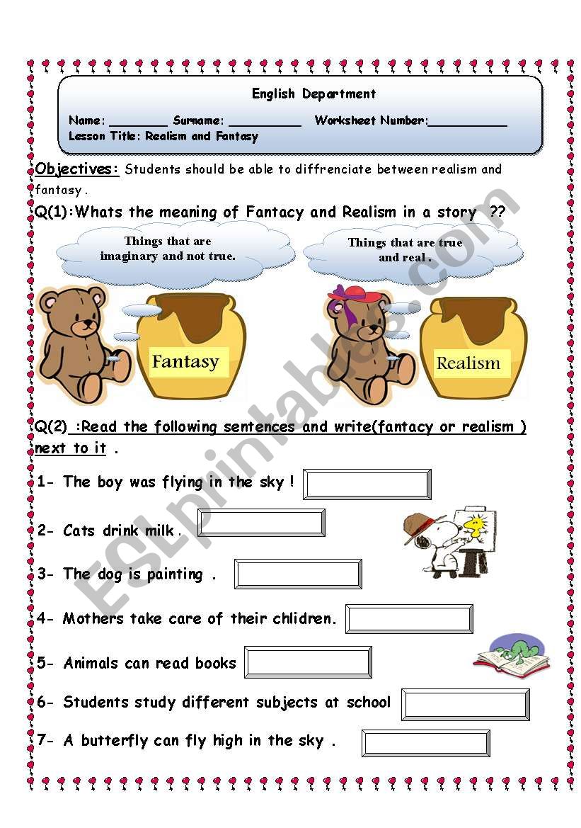 realism and fantasy - ESL worksheet by sweetsuna