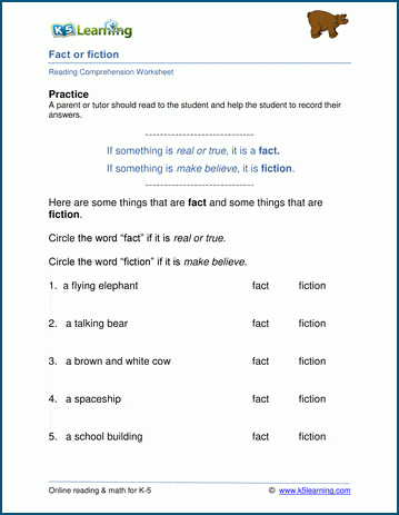 Fact vs fiction worksheets for grade 1 | Worsheets library