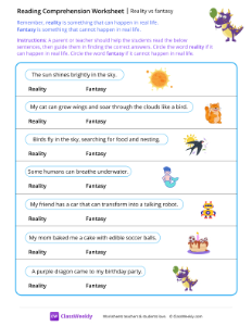 Reality vs Fantasy - Purple Dragon | Worksheet | ClassWeekly.com