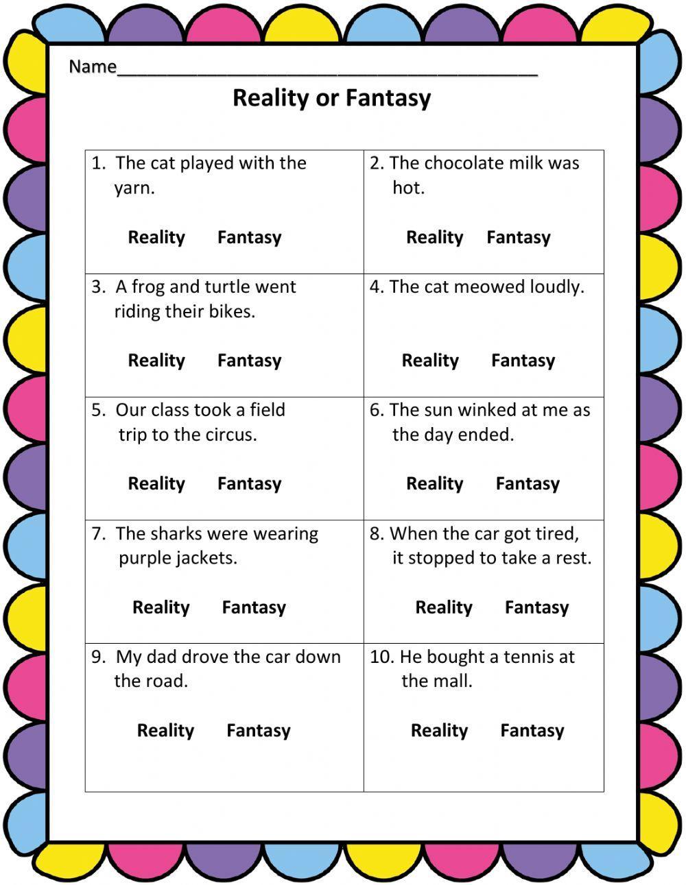 Reality and Fantasy interactive worksheet  