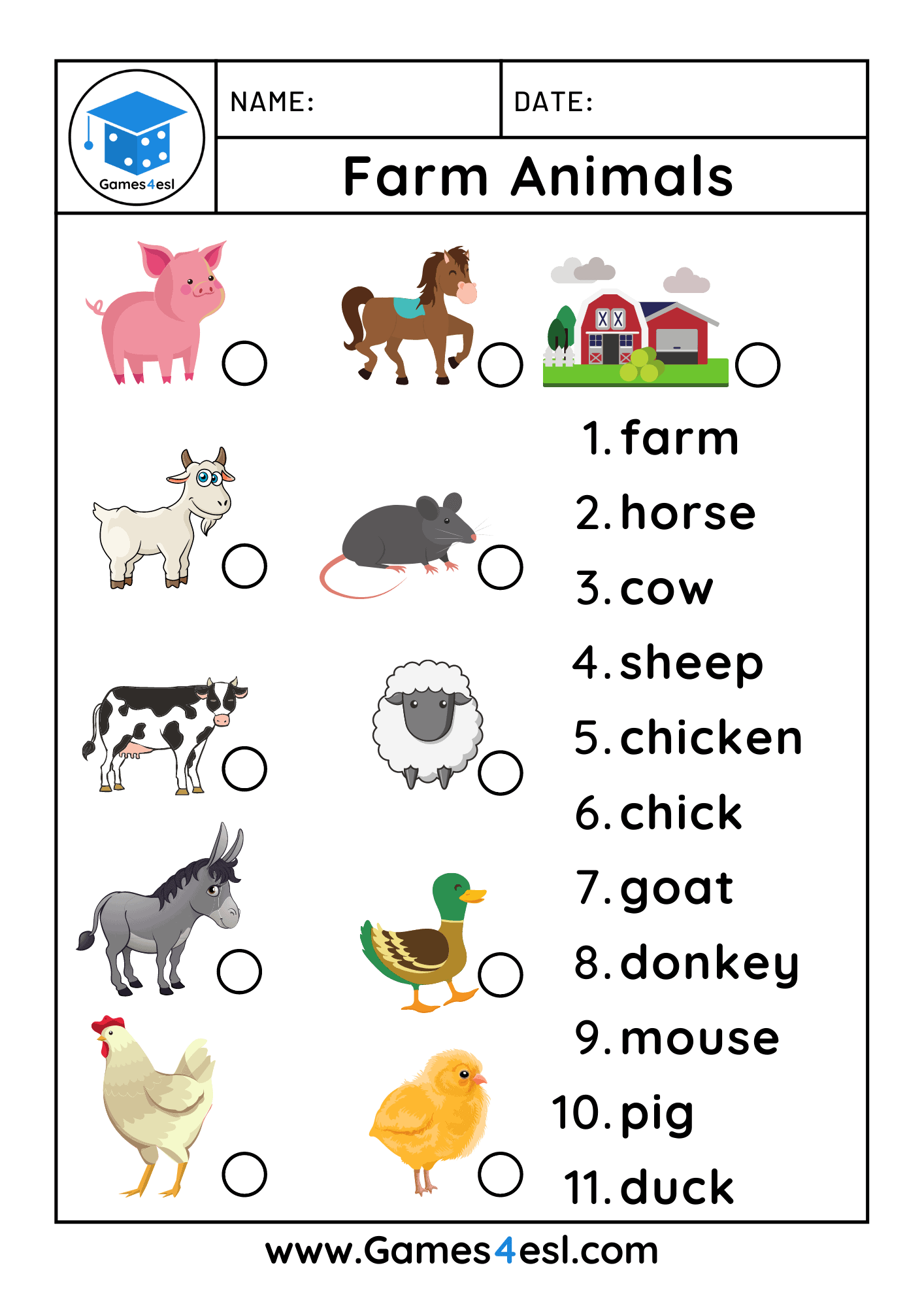 farm animal worksheet