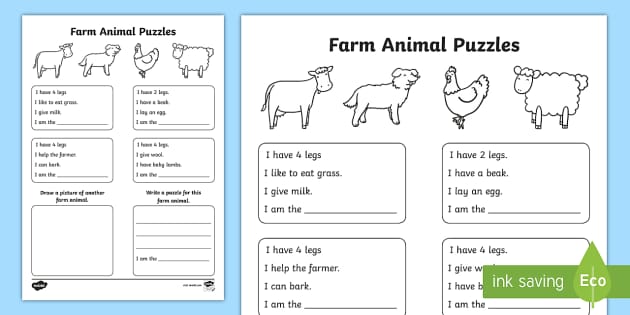 Farm Animal Puzzles Writing Worksheet / Worksheet - World Around ...