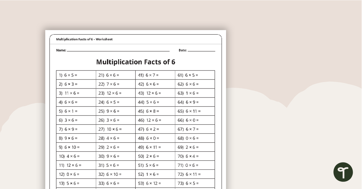 Multiplication and Division Speed Drill Worksheets - Facts of 6 ...