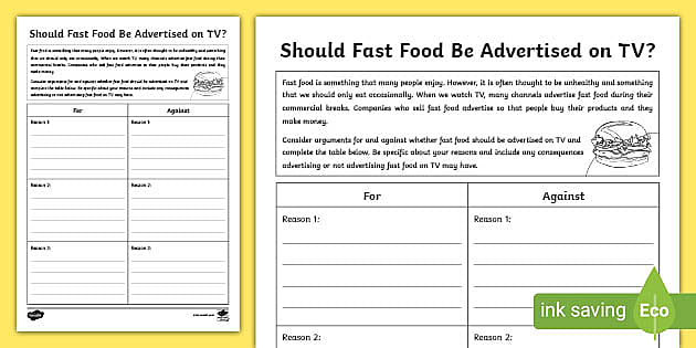 fast food worksheet activities