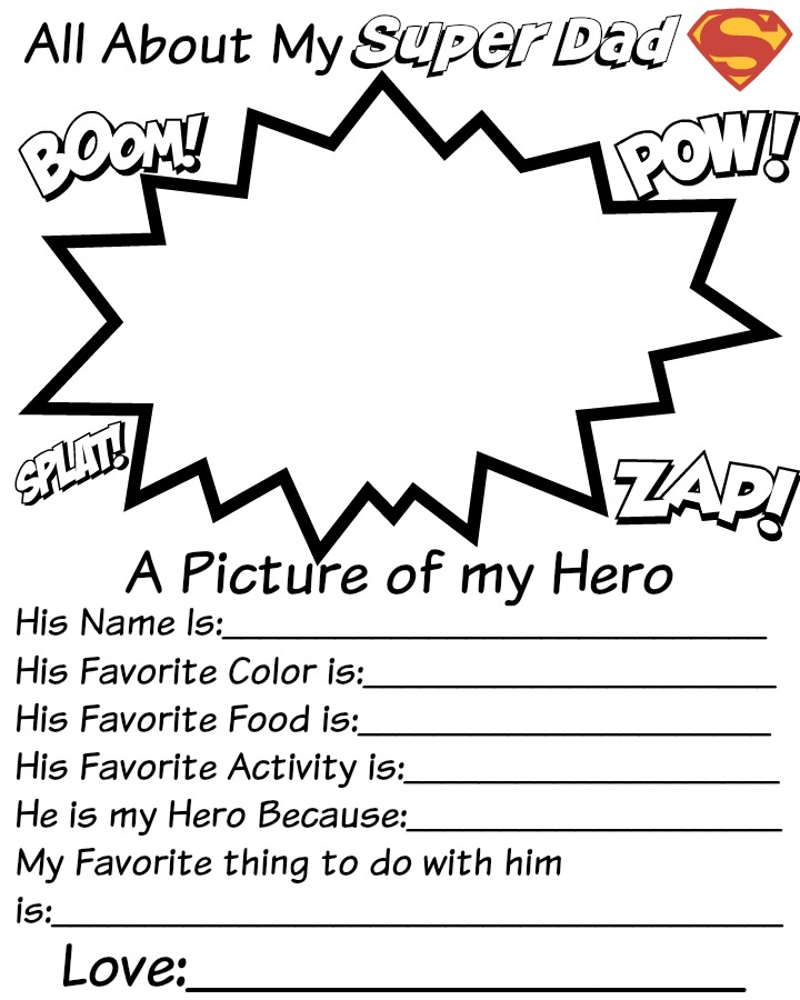 Free Fathers Day Printable For Kids: Who is Your Super Hero?