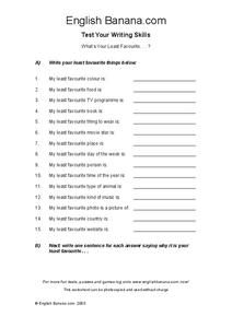 Favorite Things Worksheet for 3rd - 6th Grade | Lesson Planet