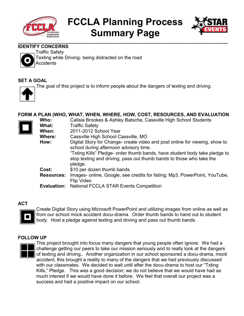 fccla planning process worksheet