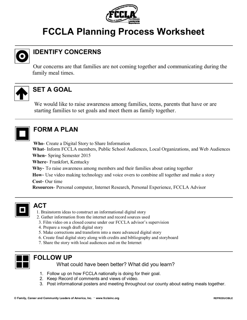 fccla planning process worksheet