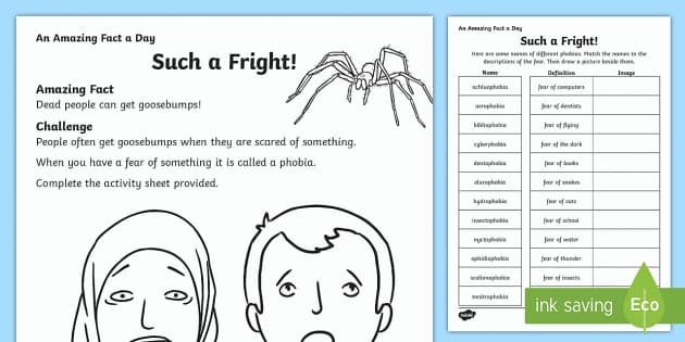 Such a Fright Worksheet | Phobia Class Activity - Twinkl