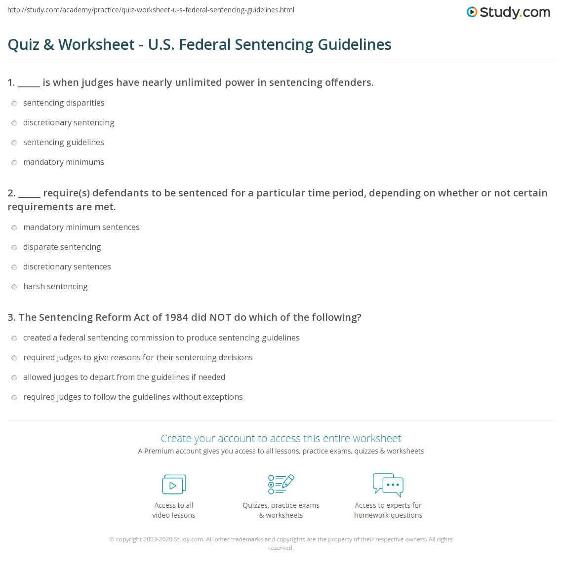 Quiz &  Worksheet - U.S. Federal Sentencing Guidelines | Study.com