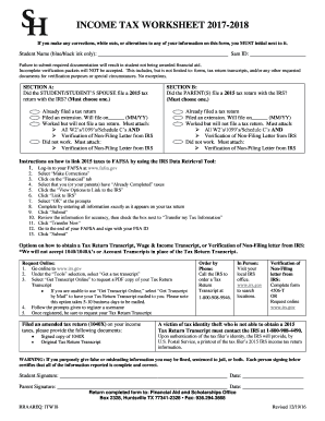 Fillable Online INCOME TAX WORKSHEET 2017-2018 Fax Email Print ...