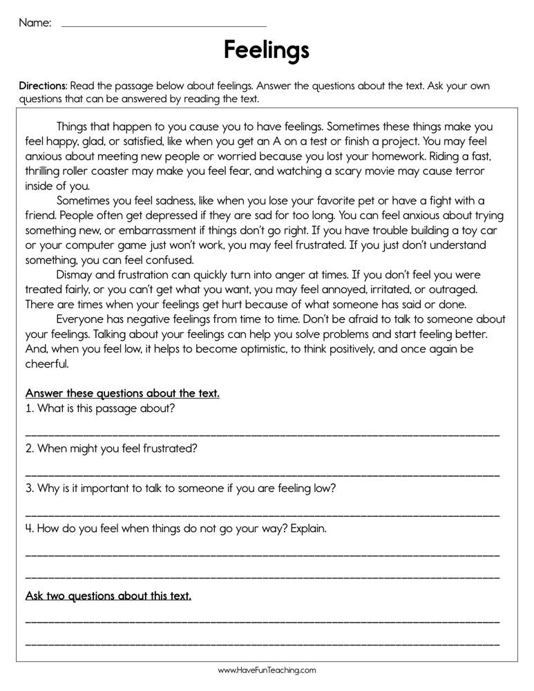 feelings and emotions worksheet