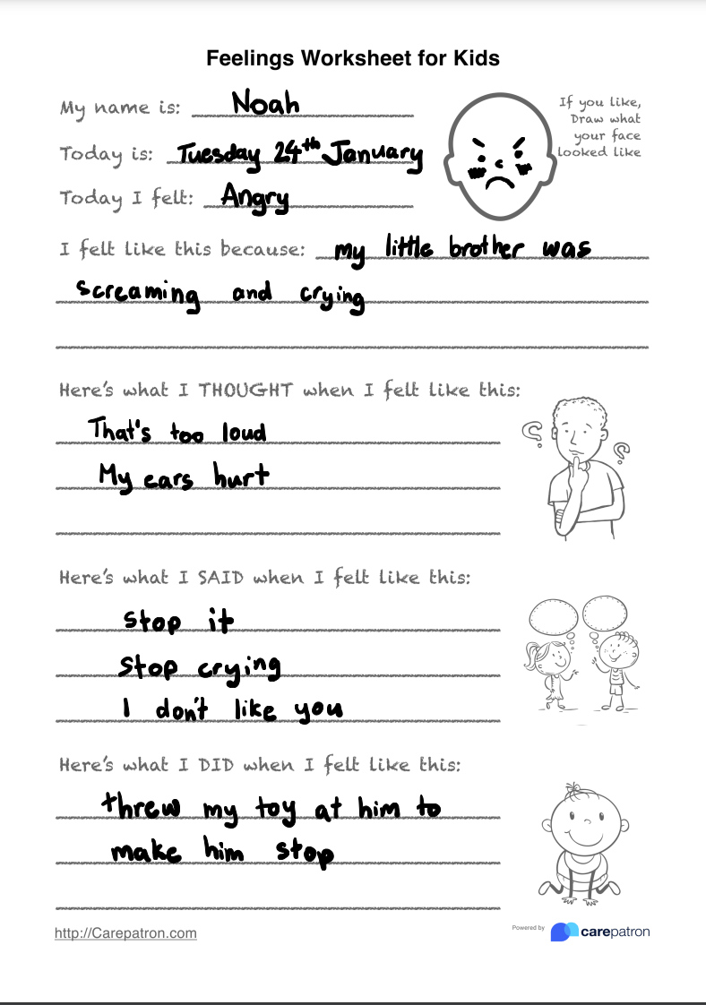 feelings worksheet for kids