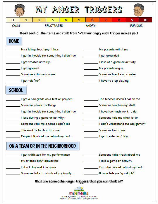 feelings worksheet for teens