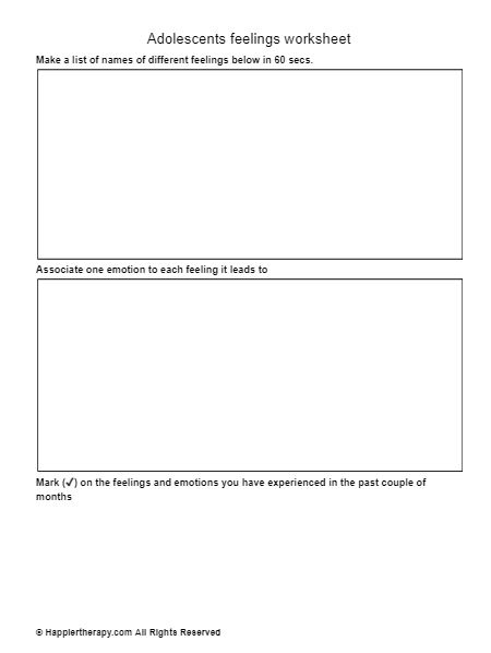 feelings worksheet for teens