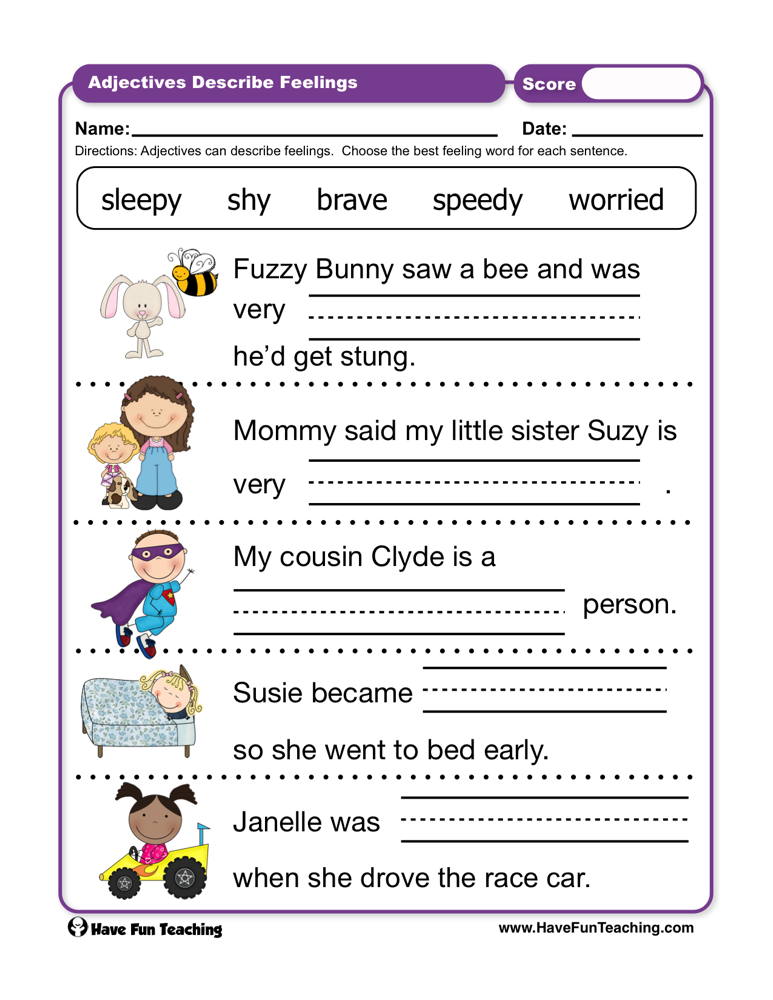 Adjectives Describe Feelings Worksheet  
