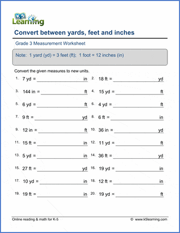 Convert between yards, feet and inches | Worsheets library