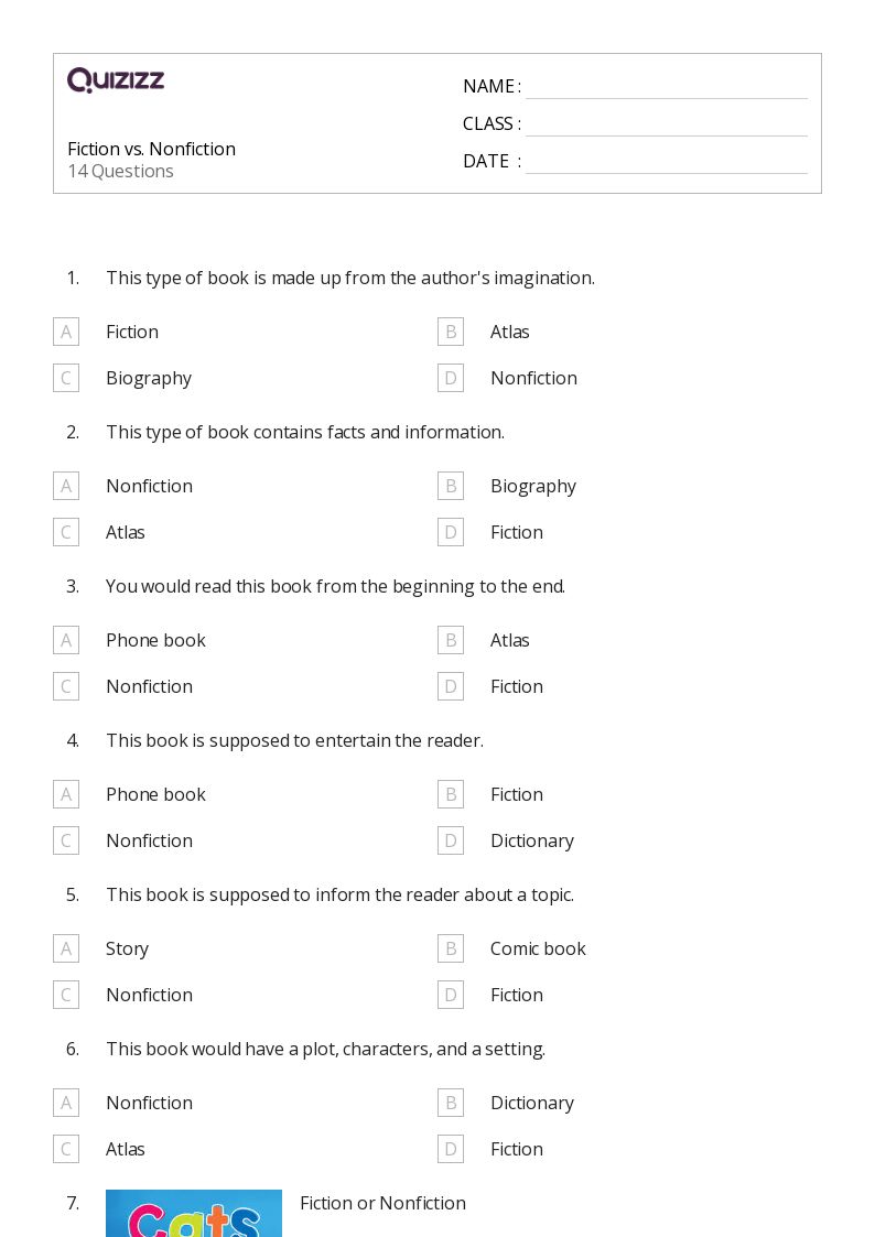 fiction and nonfiction worksheet