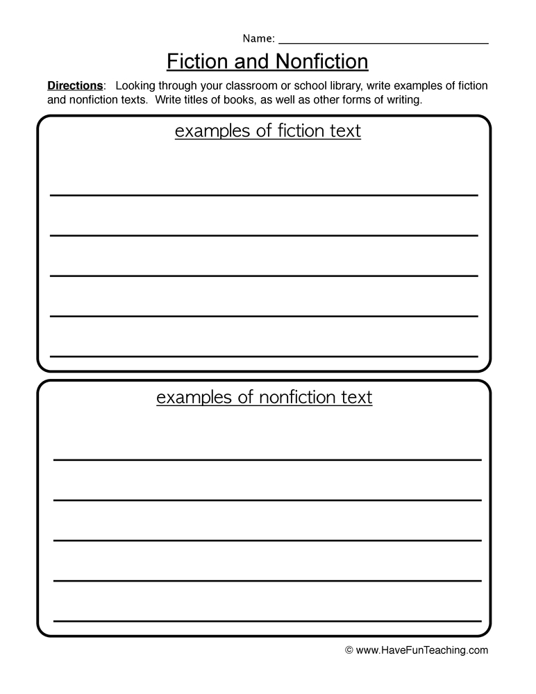 fiction and nonfiction worksheet